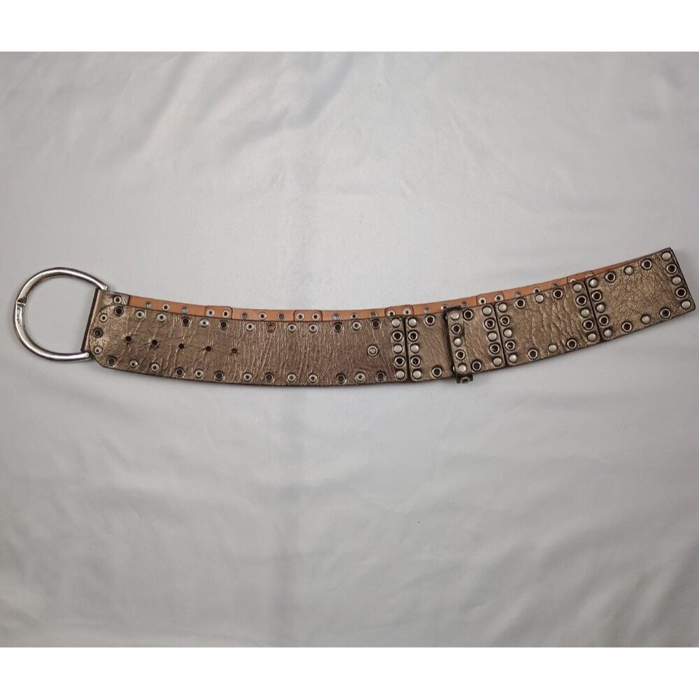 Vtg WCM New York Metallic Bronze Leather Studded Grommet Wide Belt Y2K Boho L 38